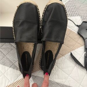 Rebecca Minkoff Perforated Black Leather Espadrilles Size 8